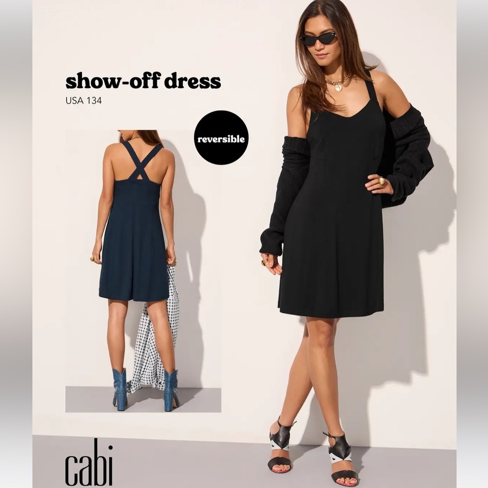Cabi show off dress reversible navy/black